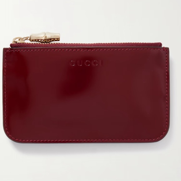 NWT Gucci Deep Red polished Leather with Gold Zip Bamboo charm , spring 2025 - Picture 3 of 9